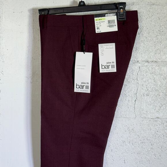 Bar III Men S Slim-Fit Wool Blend Stretch Dress Pants Berry Red 30x30 - Picture 1 of 9